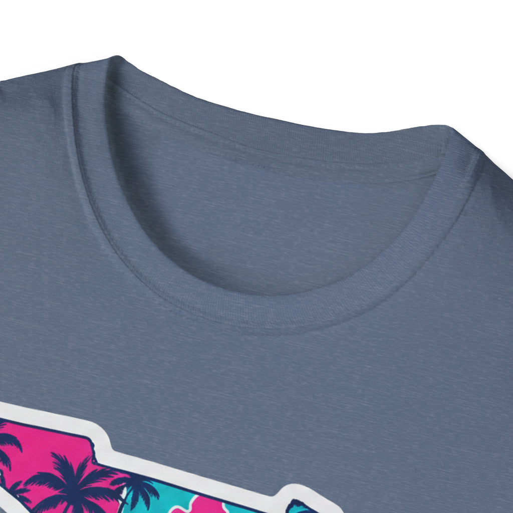 Light blue T-shirt with crew neckline and partial Florida map graphic