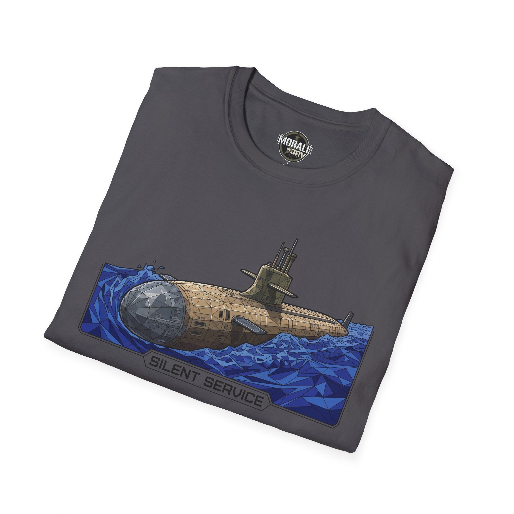 Charcoal T-shirt with submarine graphic and “SILENT SERVICE”