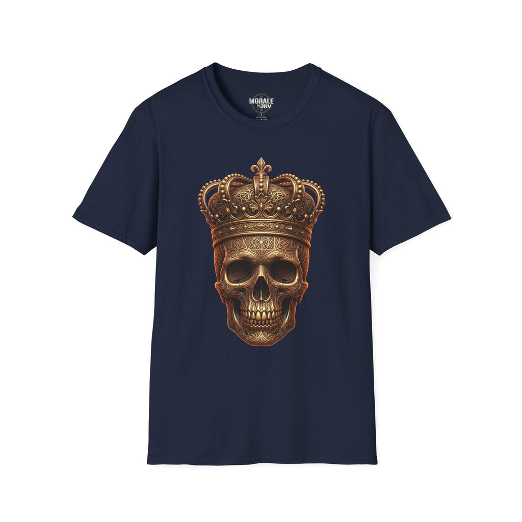 Navy gothic skull T-shirt with gold crown graphic