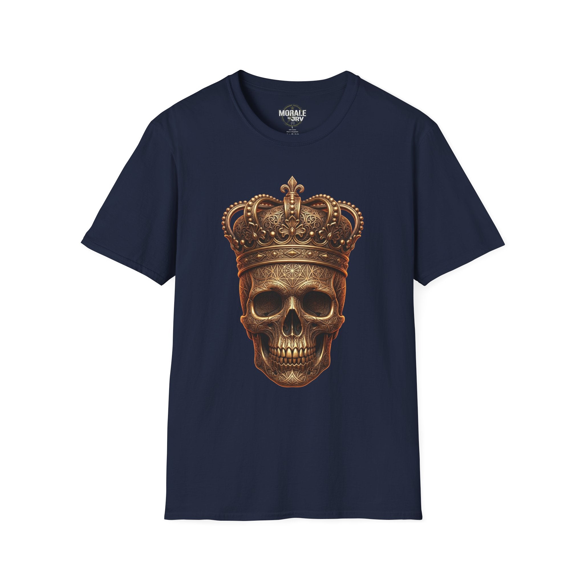 Navy gothic skull T-shirt with gold crown graphic