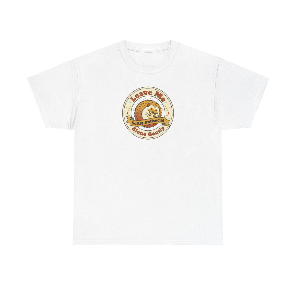 White T-shirt with circular graphic emblem at chest