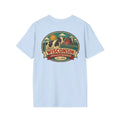Light blue Wisconsin graphic t-shirt with crest logo and cow illustration.