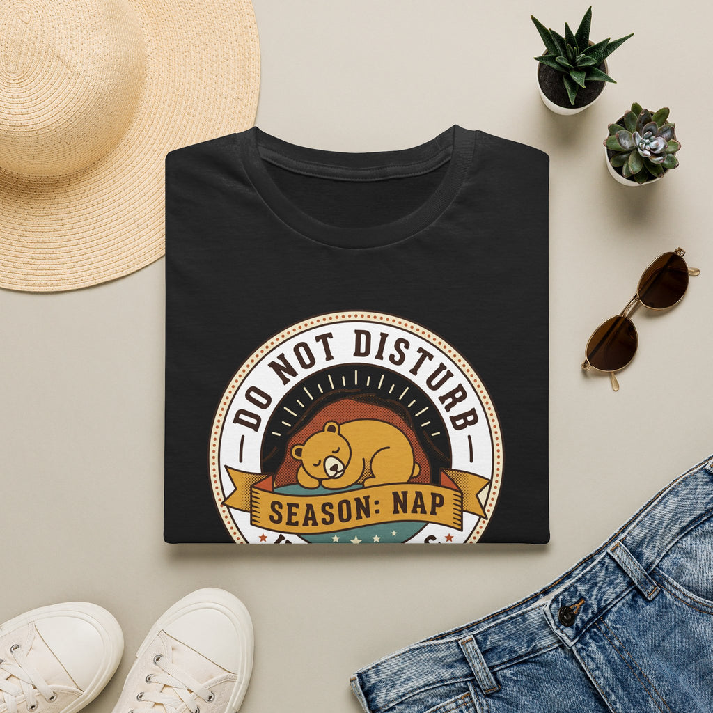 Black nap T-shirt with circular bear 'Season: Nap' graphic