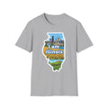 I Am Illinois T-shirt in Sport Grey, Illinois skyline and farmland map design