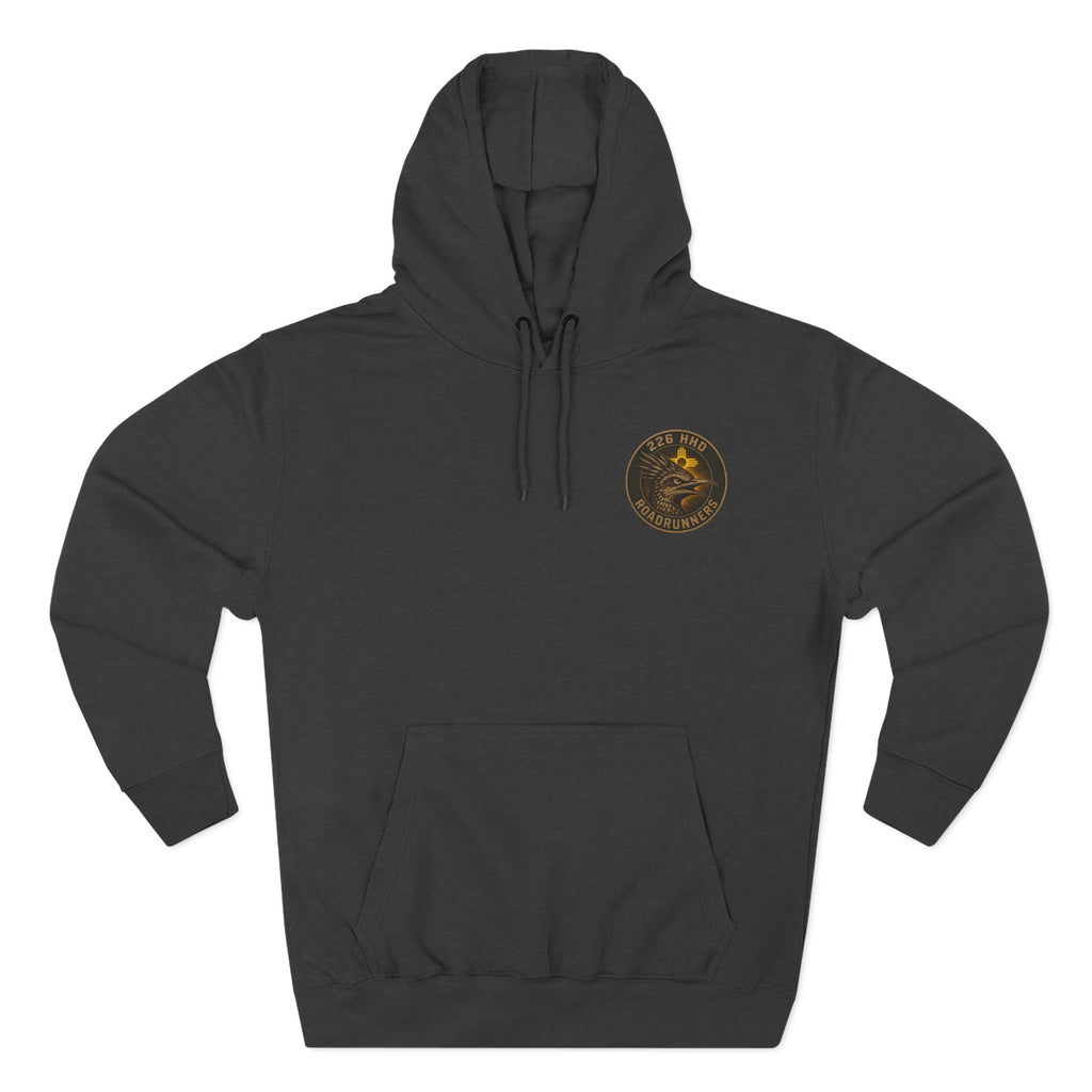 Charcoal gray pullover hoodie with hood, drawstrings, and kangaroo pocket