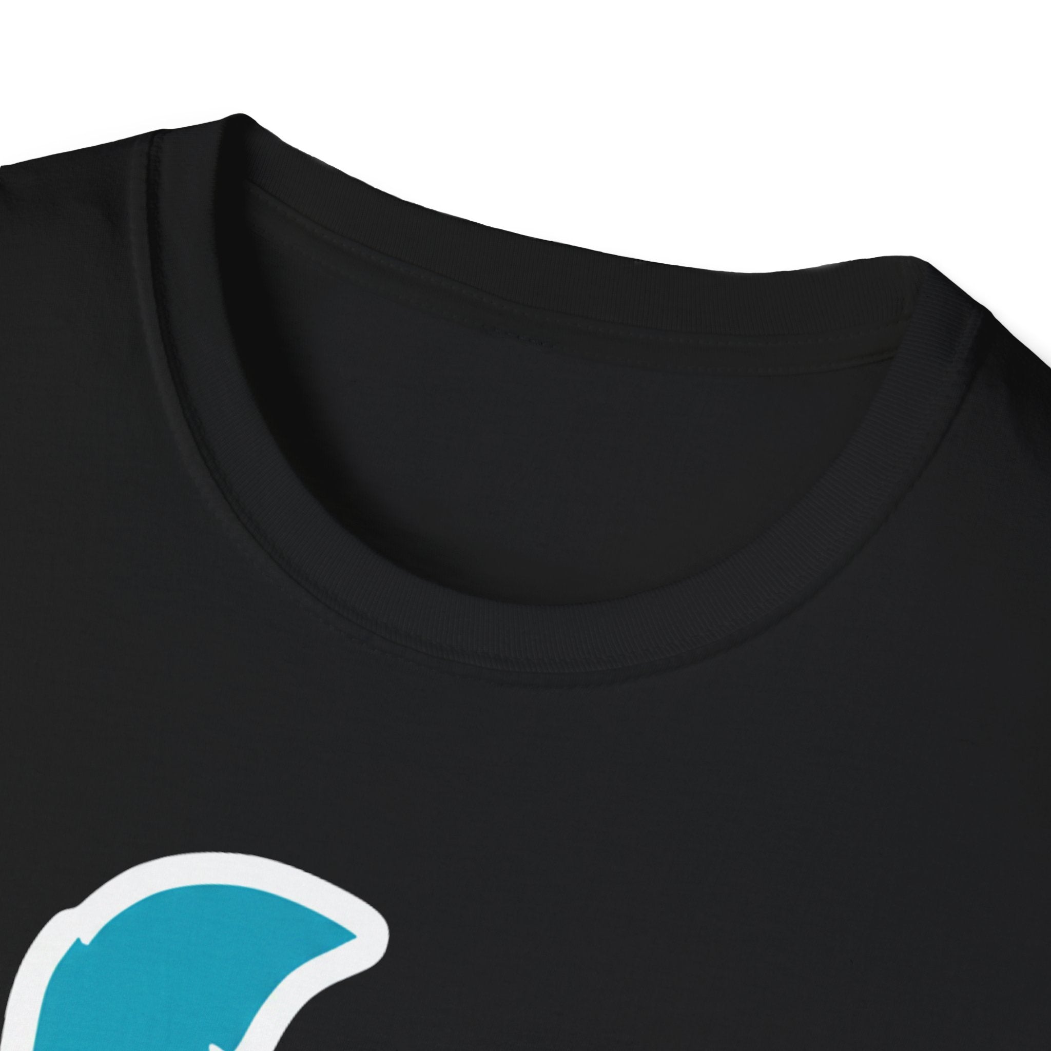 Delaware silhouette T-shirt, black crew neck with partial blue state graphic