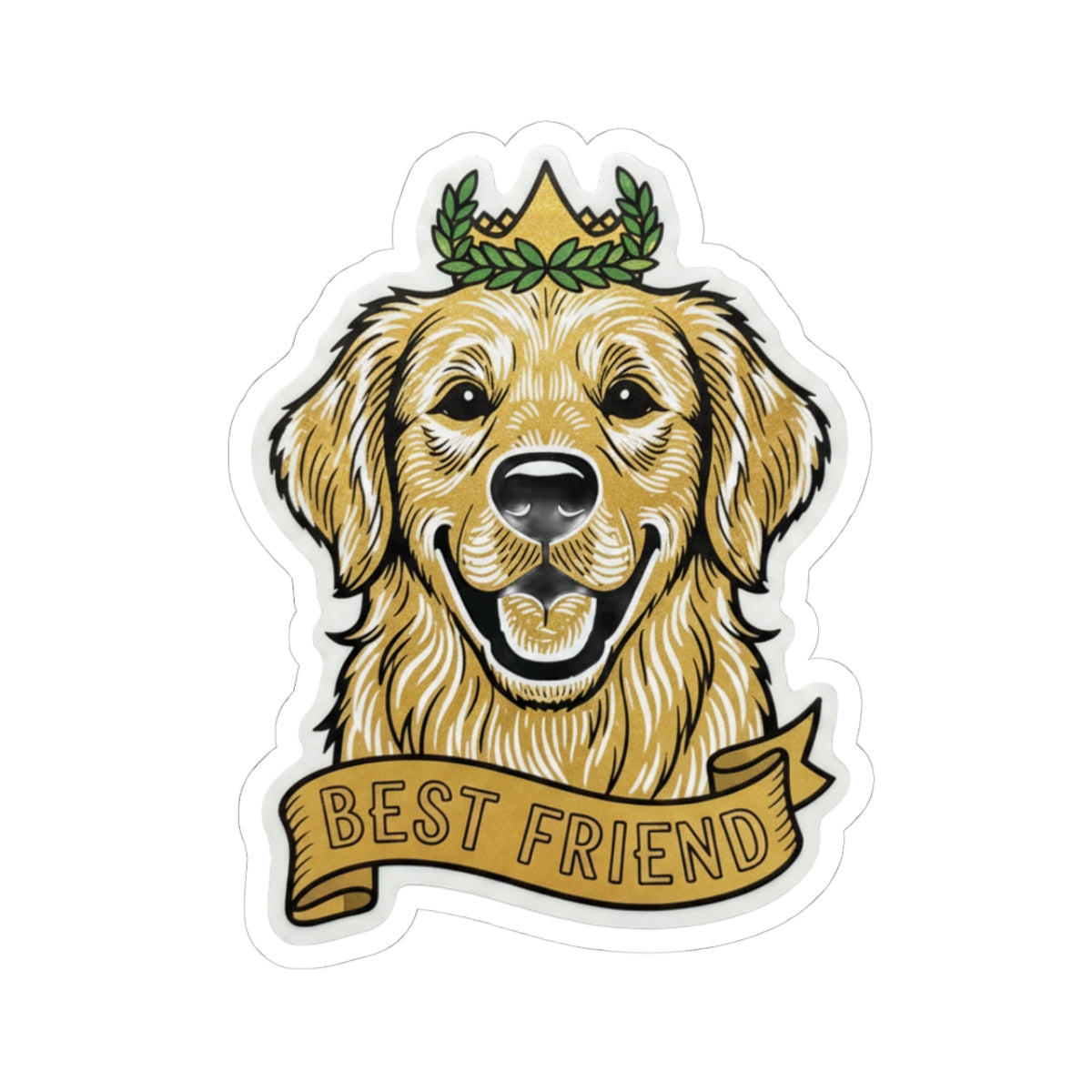 Golden Retriever sticker “Best Friend” with green laurel wreath