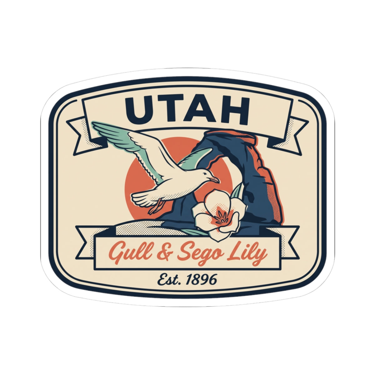 Utah state badge sticker with gull, sego lily, and Est. 1896 text