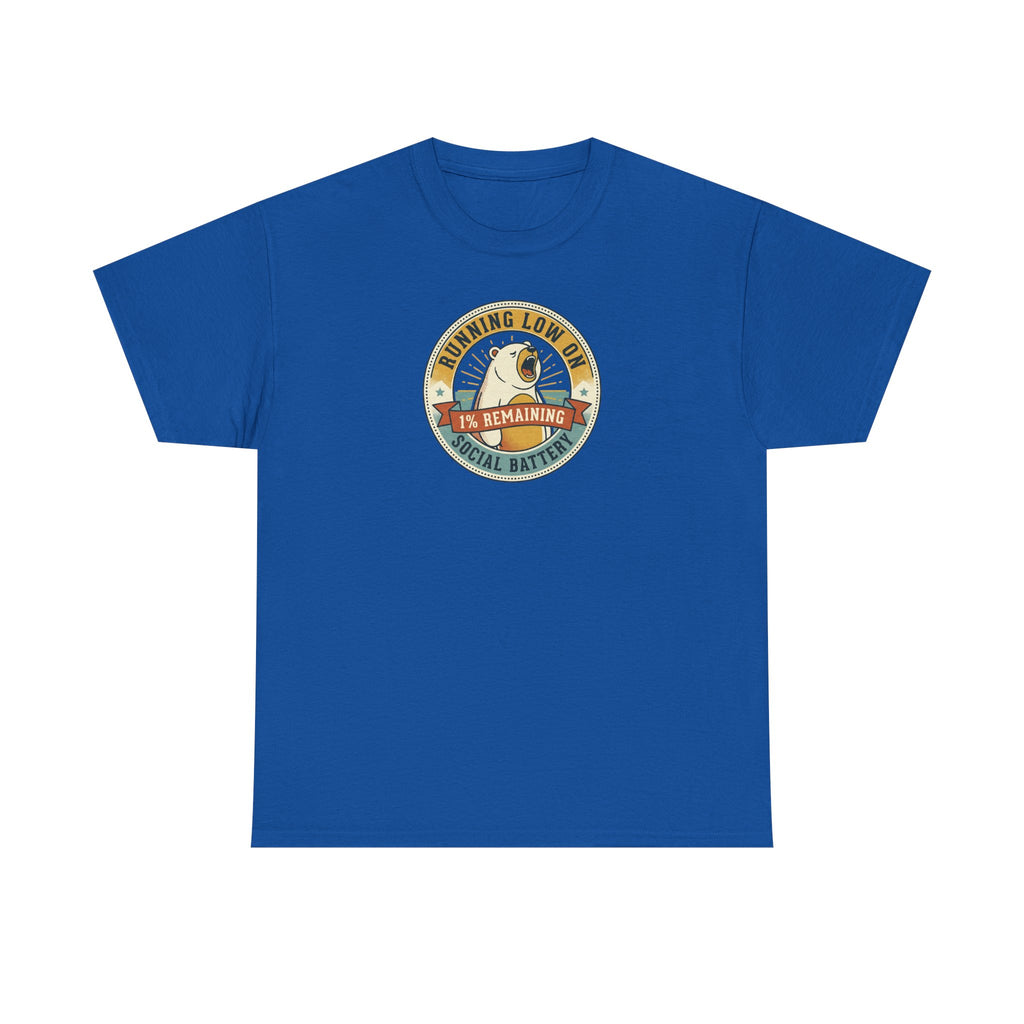 Royal blue graphic T-shirt with circular bear badge logo