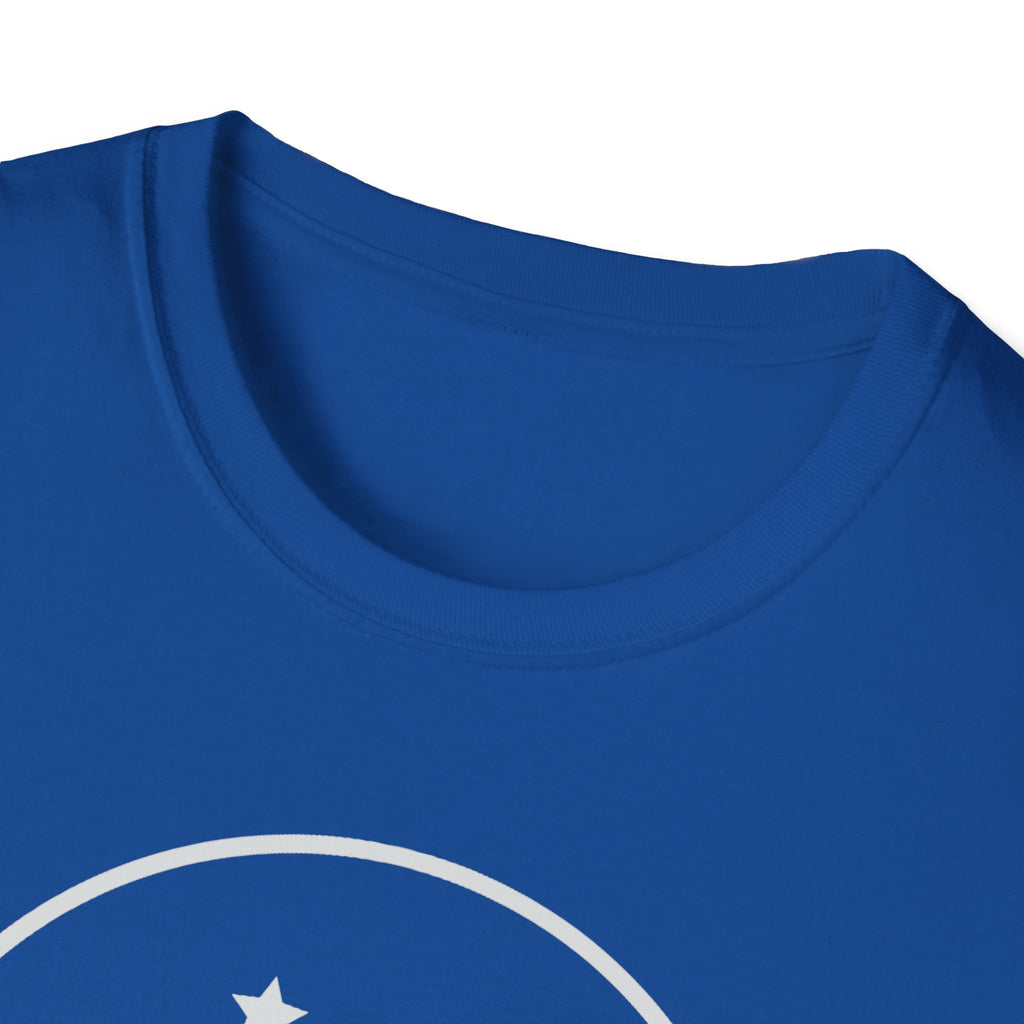 Blue T-shirt neckline with small star print