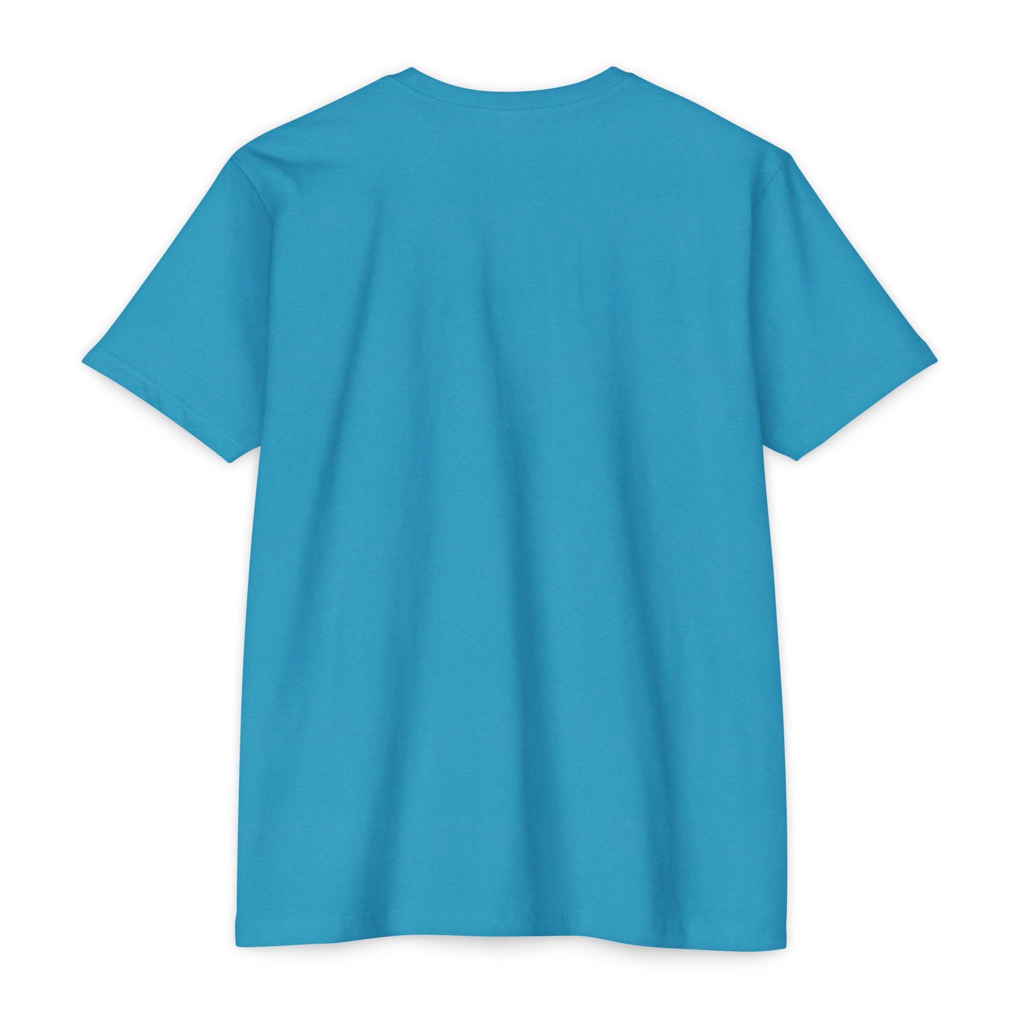 Blue crew-neck t-shirt with short sleeves, front view