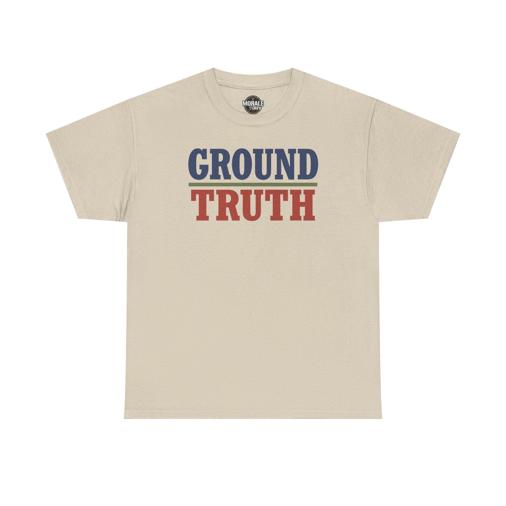Sand crew-neck T-shirt with 'GROUND TRUTH' graphic print on chest