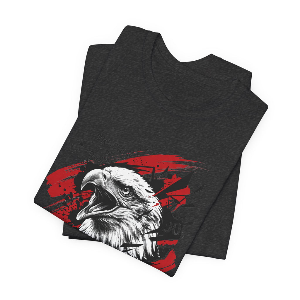 Dark grey T-shirt with red splatter eagle head graphic