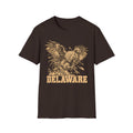 Dark brown t-shirt with golden soaring eagle and DELAWARE front graphic