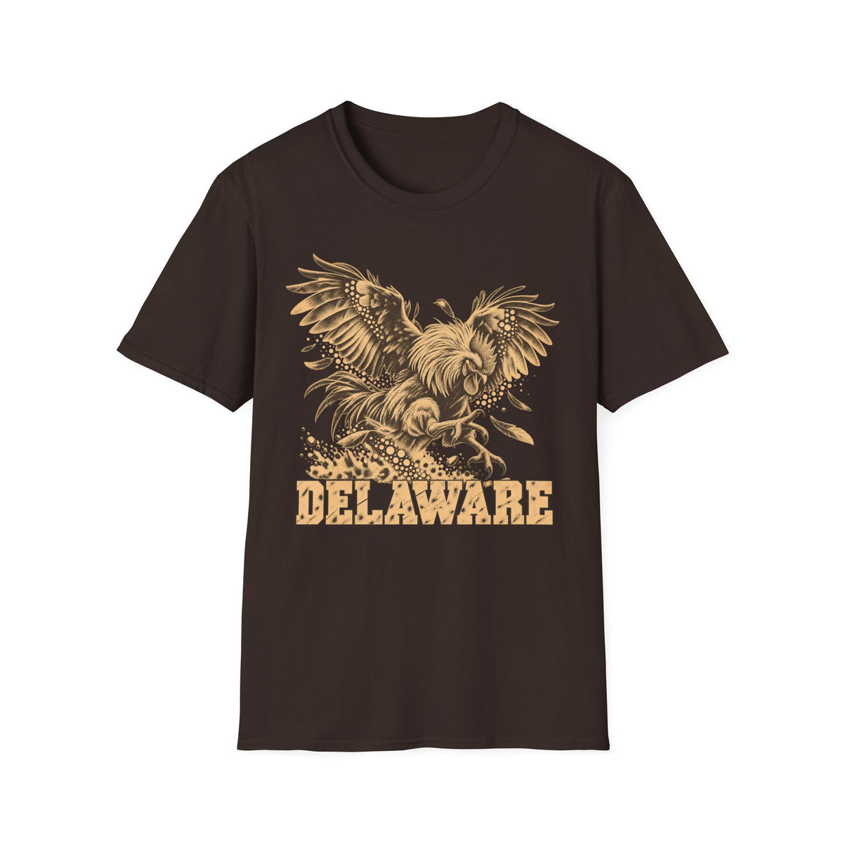 Dark brown t-shirt with golden soaring eagle and DELAWARE front graphic