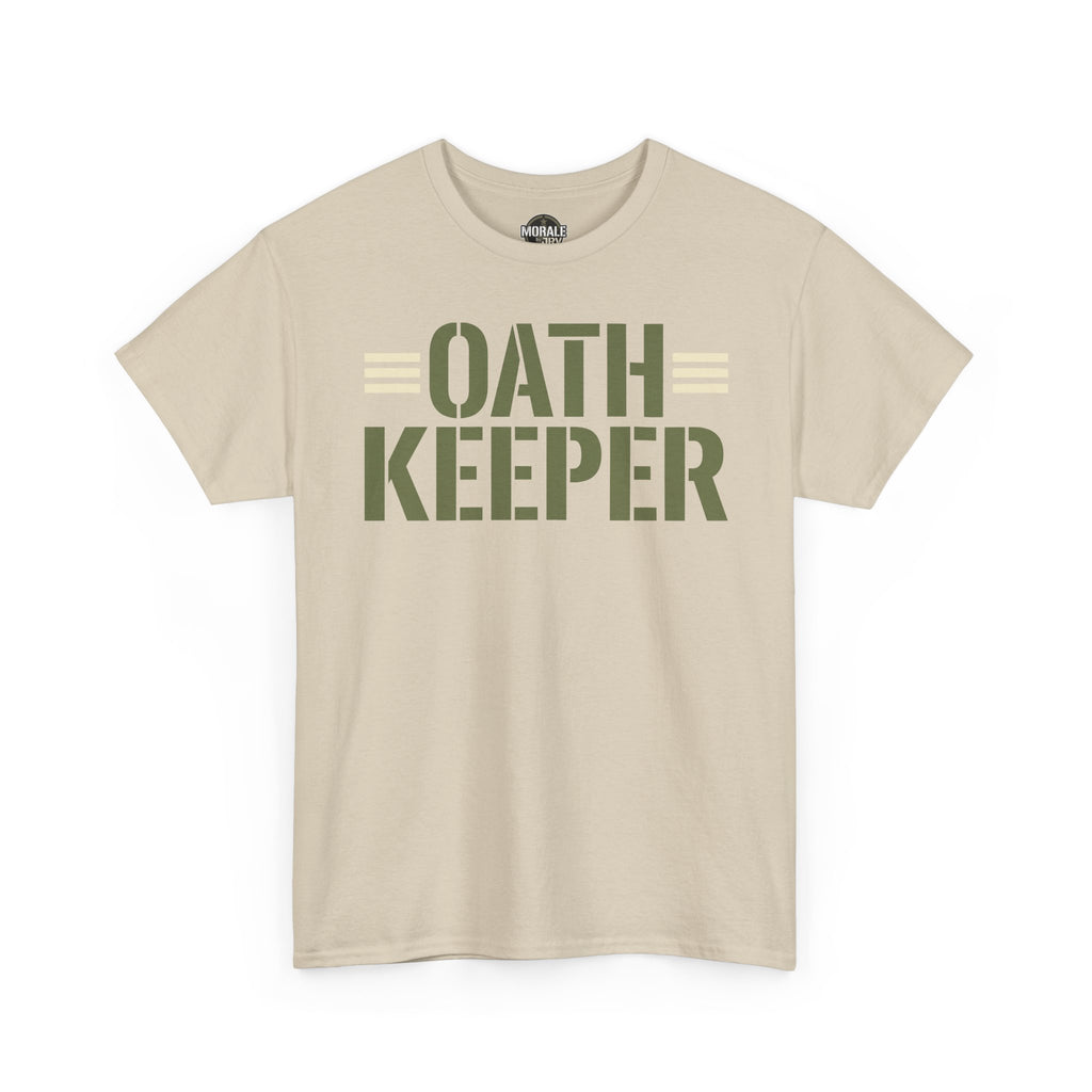 Military stencil T-shirt, sand, front graphic text OATH KEEPER