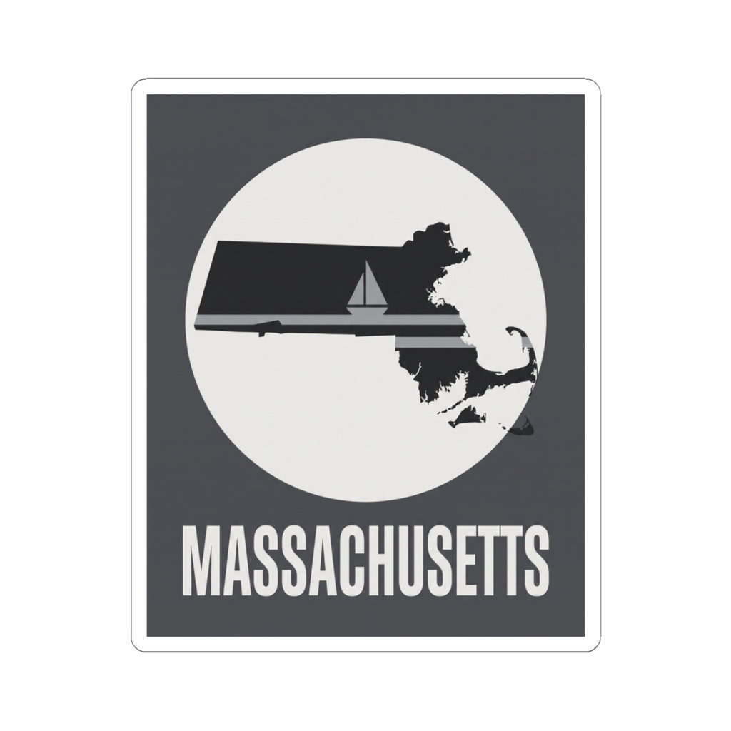 Massachusetts nautical sailboat silhouette sticker, retro circle, bold text