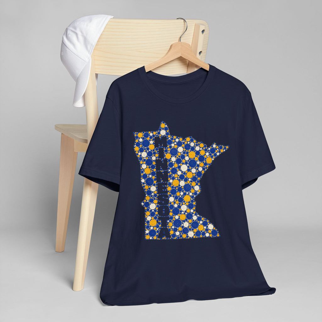 Minnesota State Floral Pattern T-Shirt | Blue and Gold Minnesota Map Graphic Tee