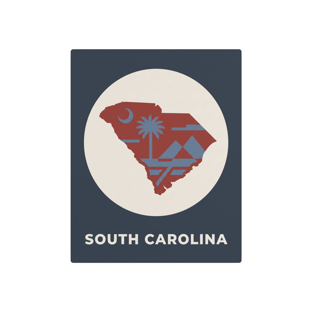 South Carolina metal wall art sign with circular map emblem, red map, and 'SOUTH CAROLINA' text