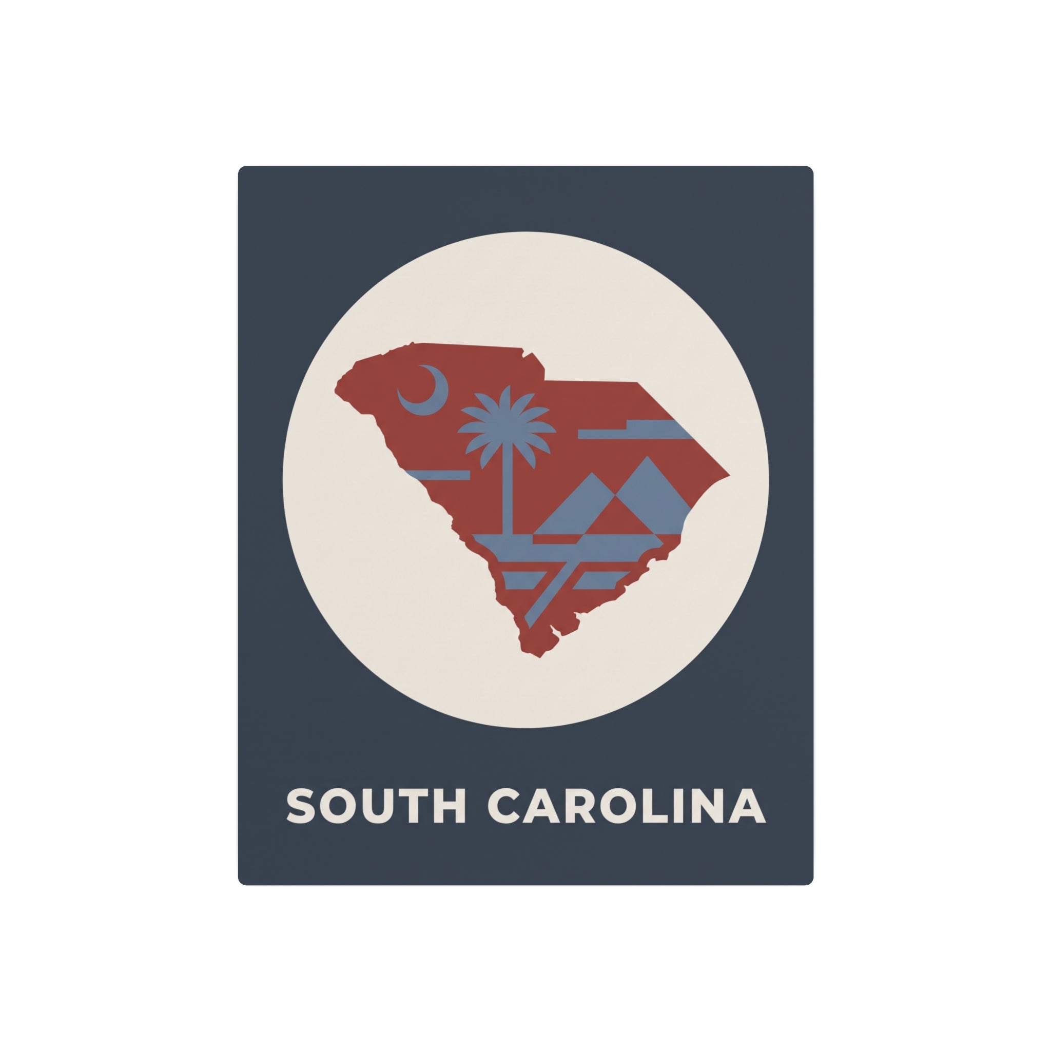 South Carolina metal wall art sign with circular map emblem, red map, and 'SOUTH CAROLINA' text