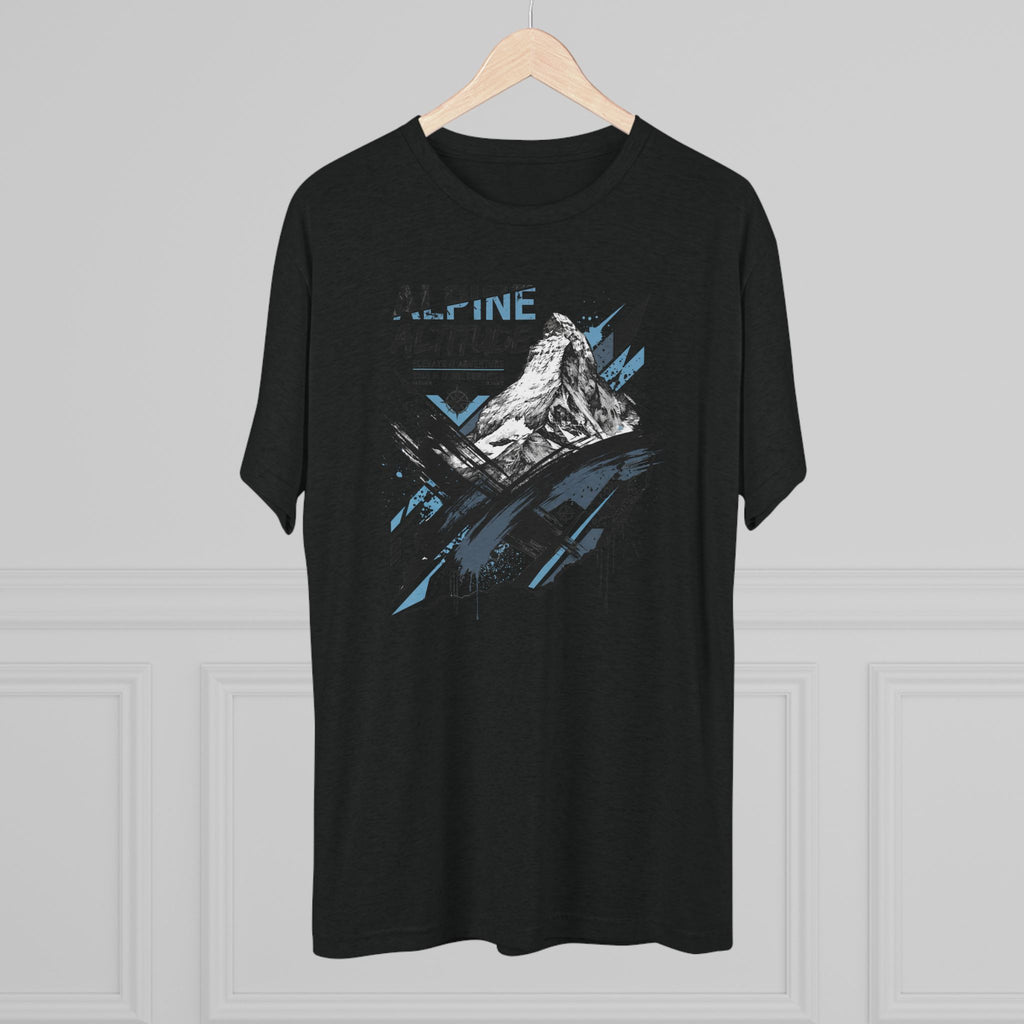 Black crew-neck T-shirt with Alpine Altitude mountain peak graphic on front