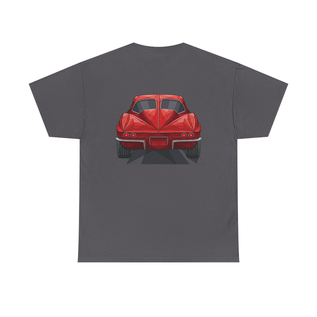 Graphic sports coupe T-shirt in charcoal, rear view car print