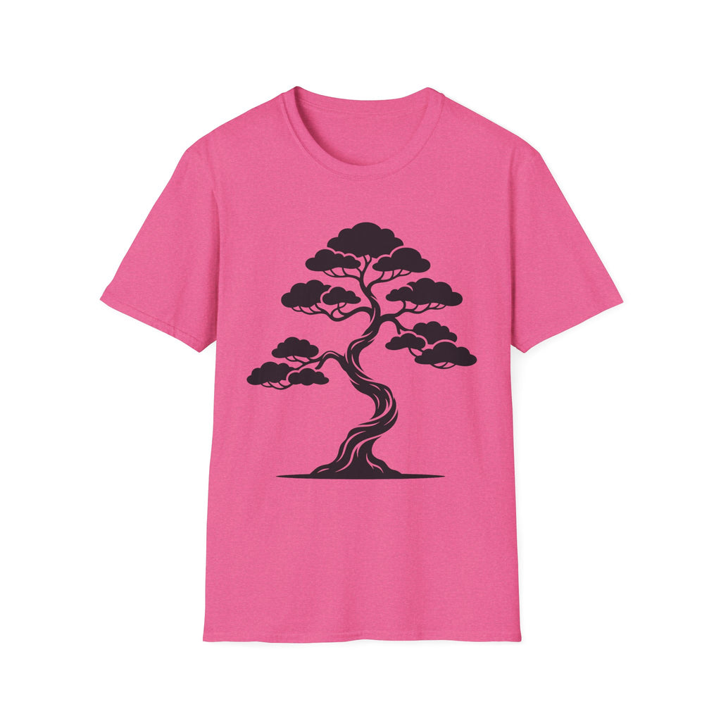Bonsai tree T-shirt in pink with black tree graphic
