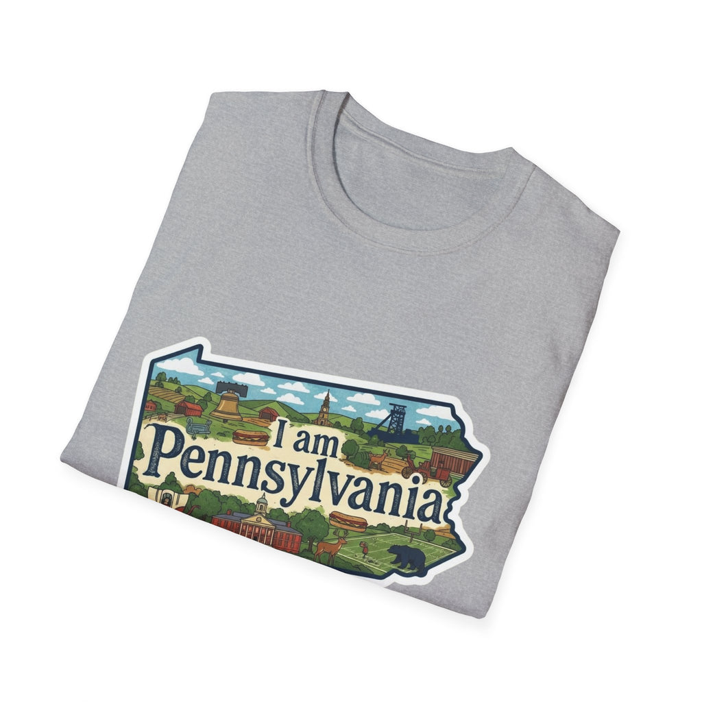Pennsylvania T‑Shirt in Sport Grey with “I am Pennsylvania” scenic state graphic