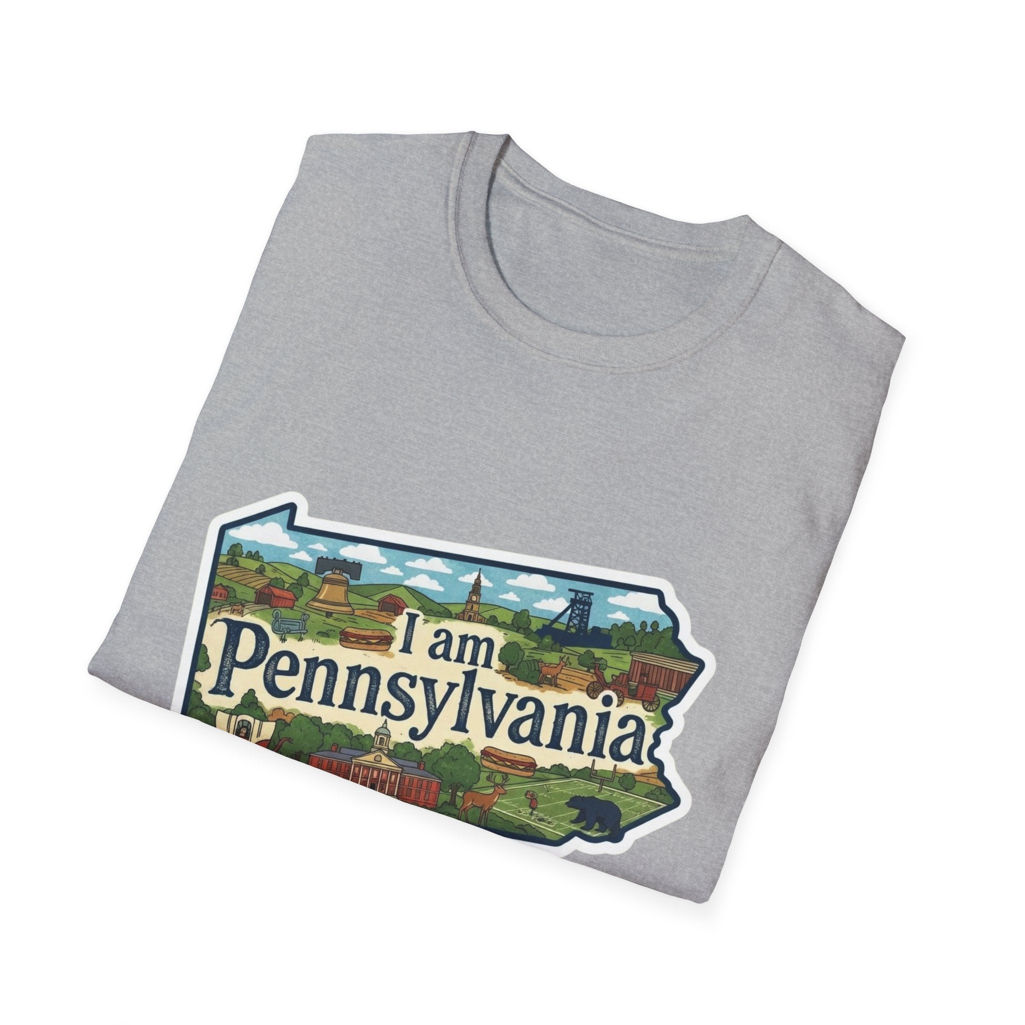 Pennsylvania T‑Shirt in Sport Grey with “I am Pennsylvania” scenic state graphic