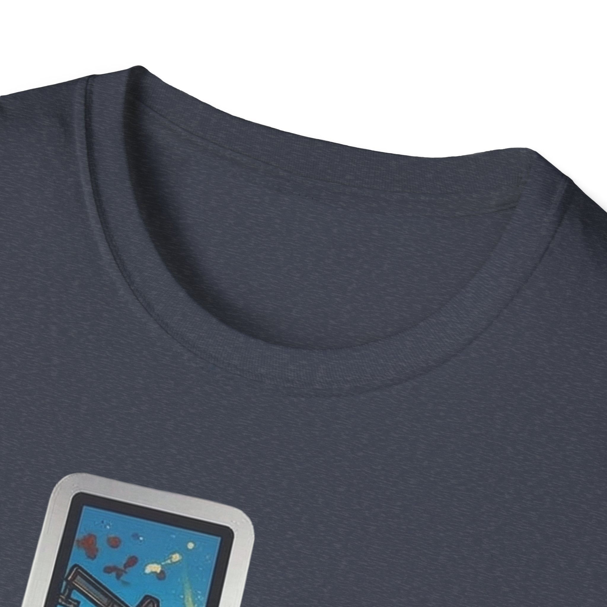 I Am Texas T-shirt, dark heather, crew neck and top seam close-up