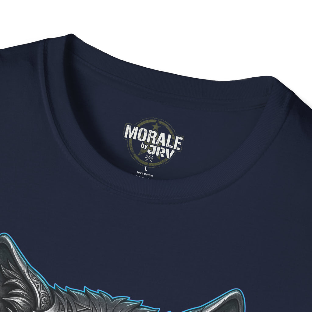 Navy T-shirt neckline with small chest logo
