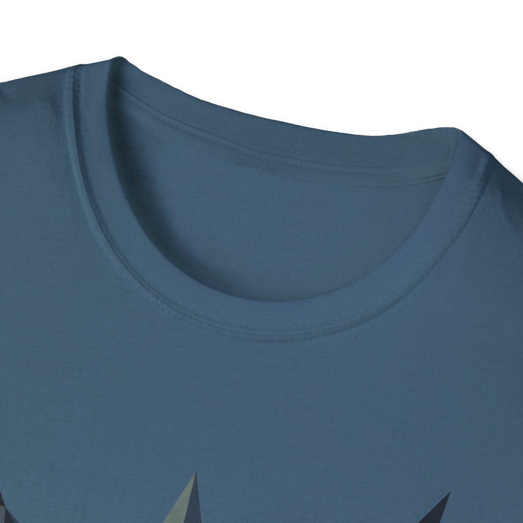 Blue crew-neck T-shirt neckline close-up