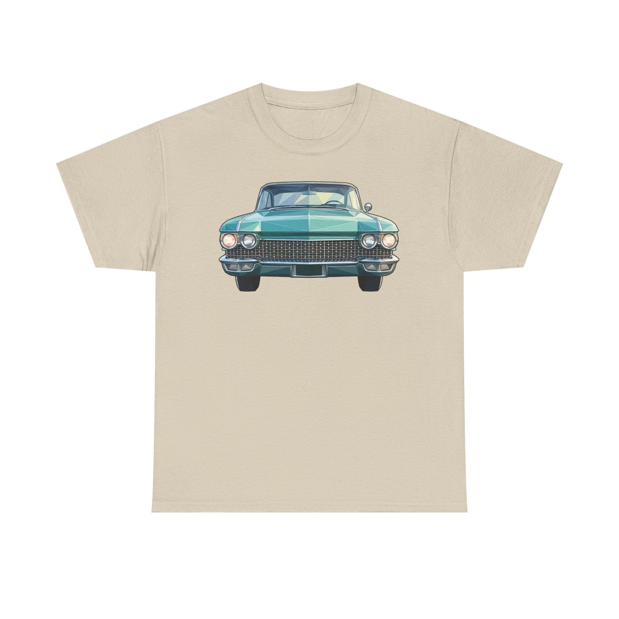 Sand crew-neck T-shirt with front car illustration graphic