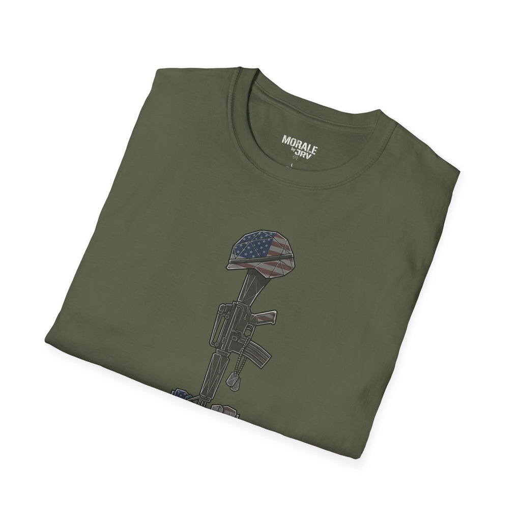 Military green t-shirt with large patriotic rifle graphic