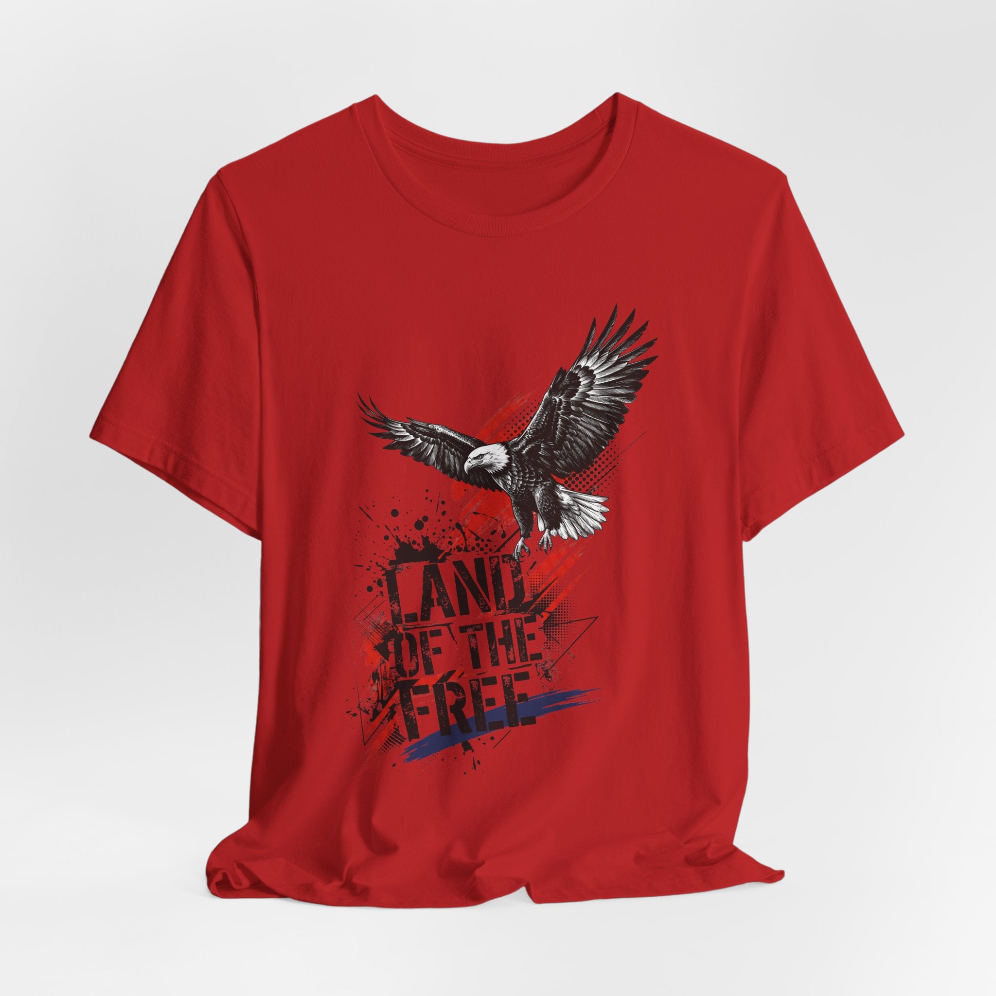 Red crewneck T-shirt with eagle and distressed text print