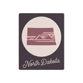 North Dakota metal wall art sign with mauve state silhouette and cursive text on dark panel