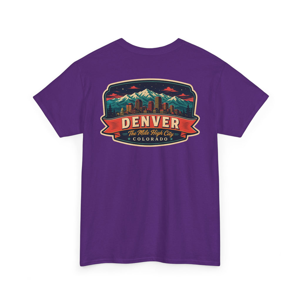 Purple T-shirt with Denver city badge graphic on chest