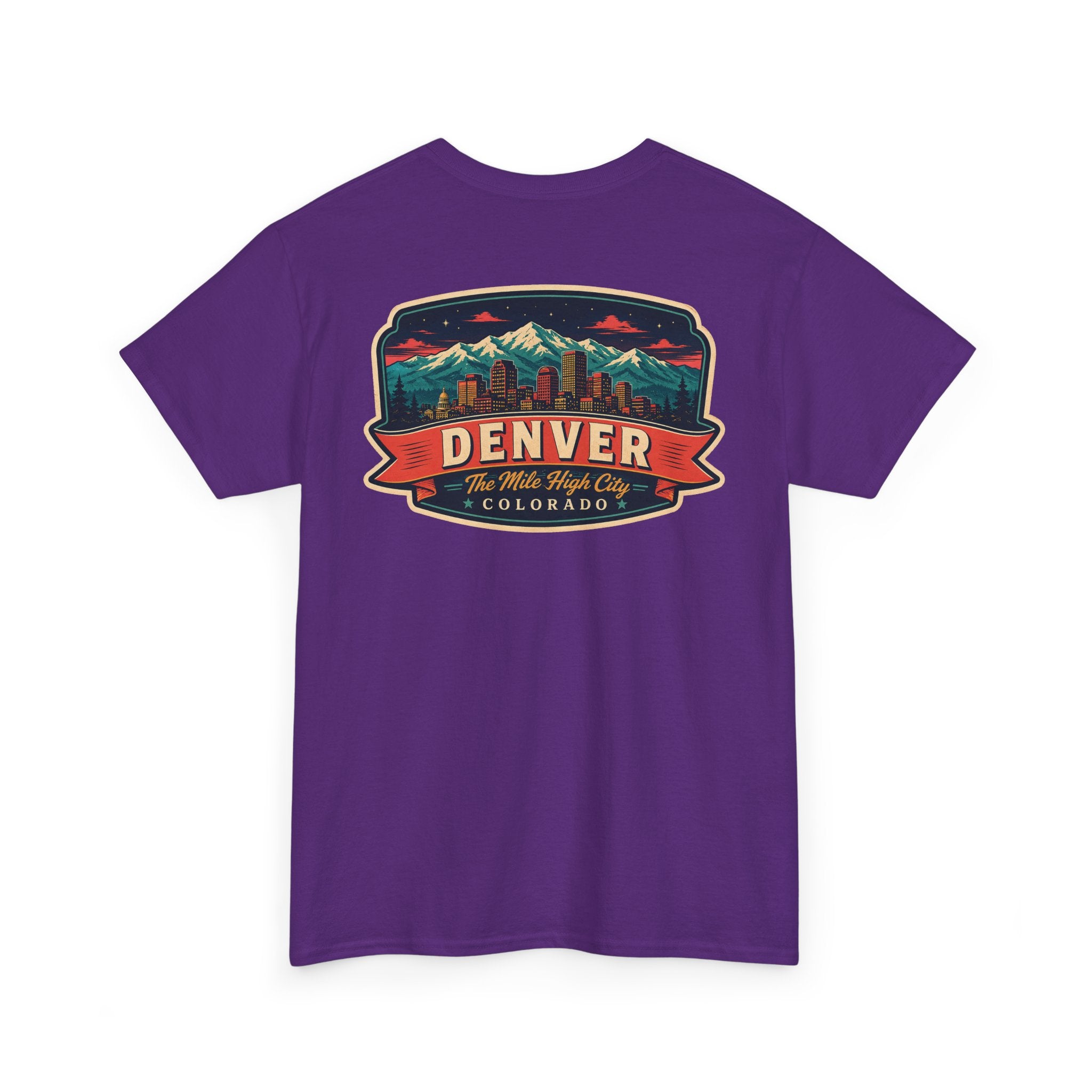 Purple T-shirt with Denver city badge graphic on chest