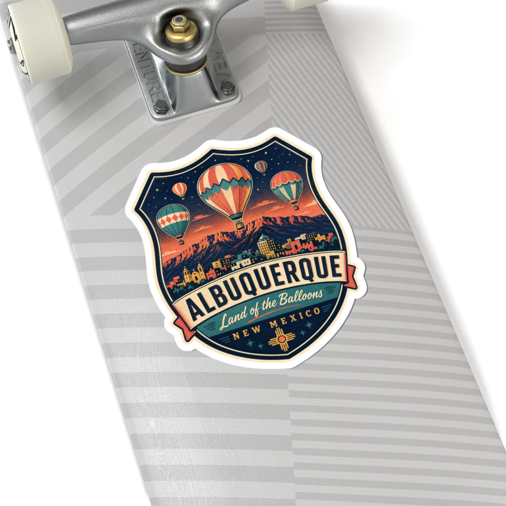 Mid century Albuquerque luggage tag sticker with hot air balloons and New Mexico text