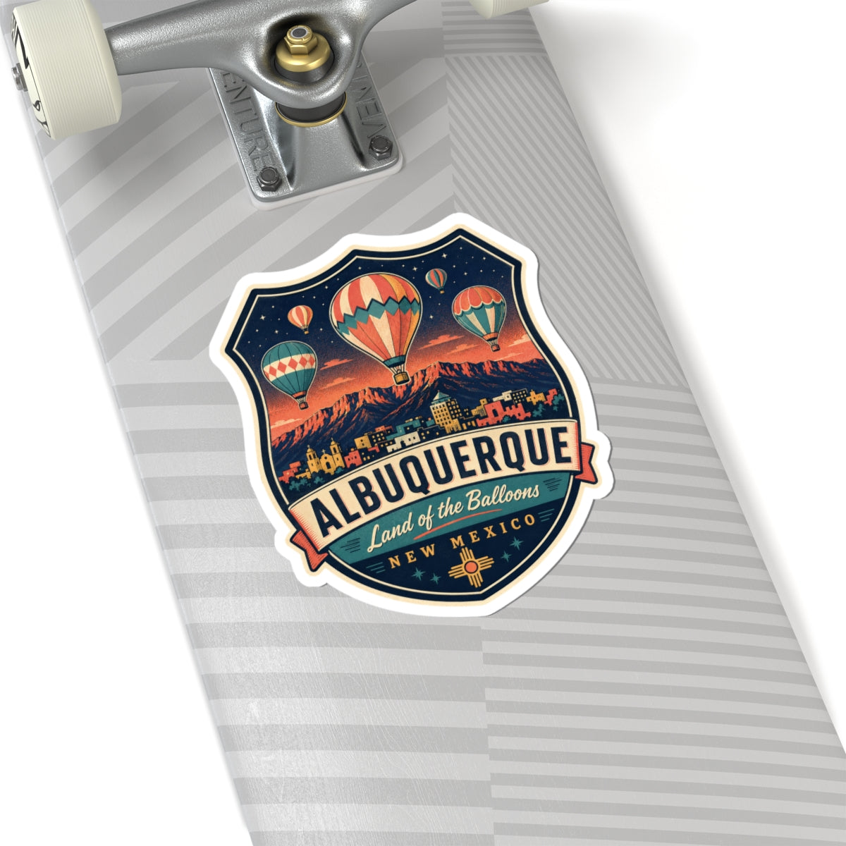 Mid century Albuquerque luggage tag sticker with hot air balloons and New Mexico text