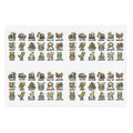 Toy icon sticker sheet, die-cut colorful labels with vehicles, robots, and tools
