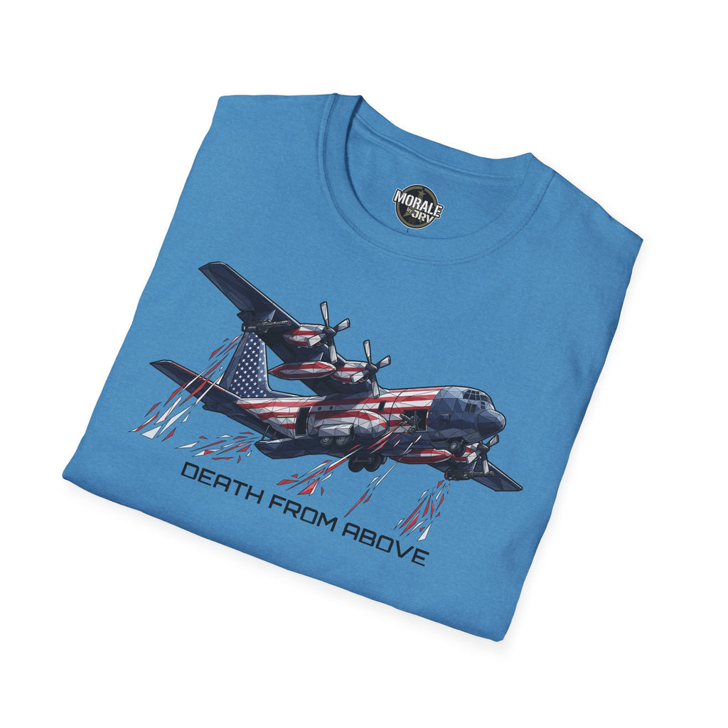 Blaues C-130 Flugzeug-Shirt mit US-Flagge und „DEATH FROM ABOVE“