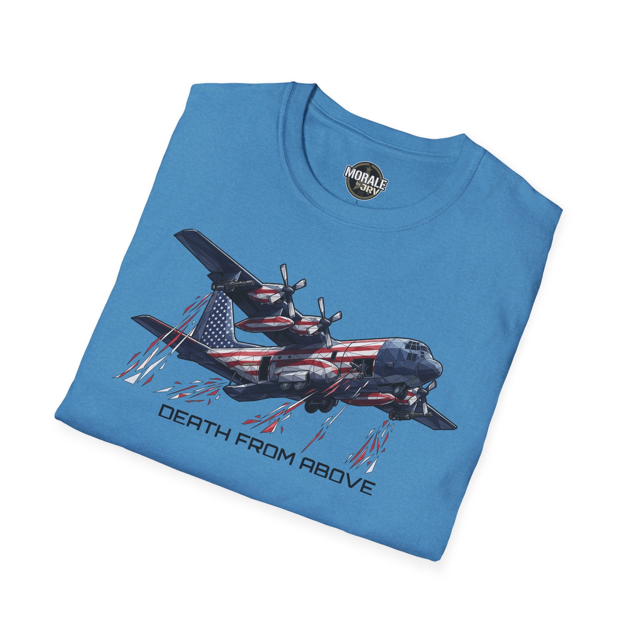 Blaues C-130 Flugzeug-Shirt mit US-Flagge und „DEATH FROM ABOVE“
