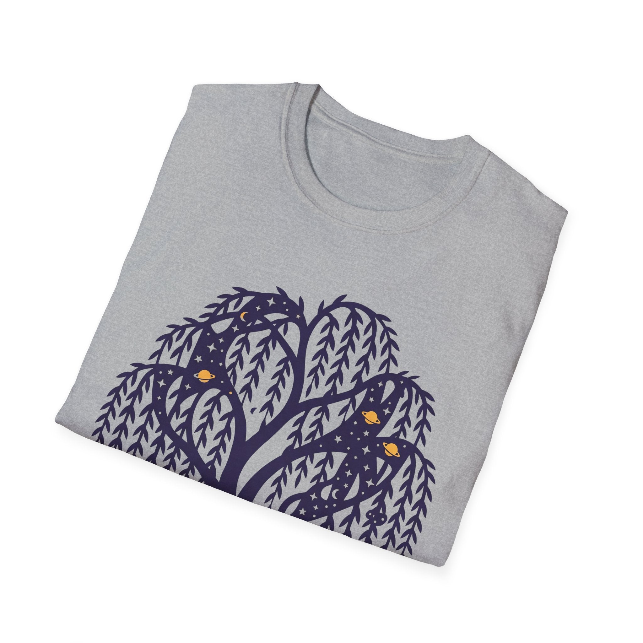 Camiseta gris Willow Tree Night Owls con gráfica de árbol llorón y búhos nocturnos