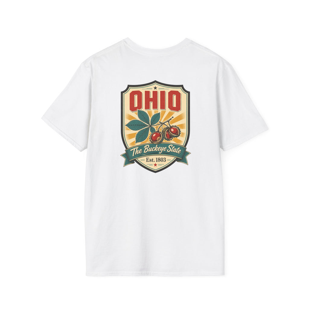 White Ohio souvenir T-shirt with large Ohio crest graphic on the chest