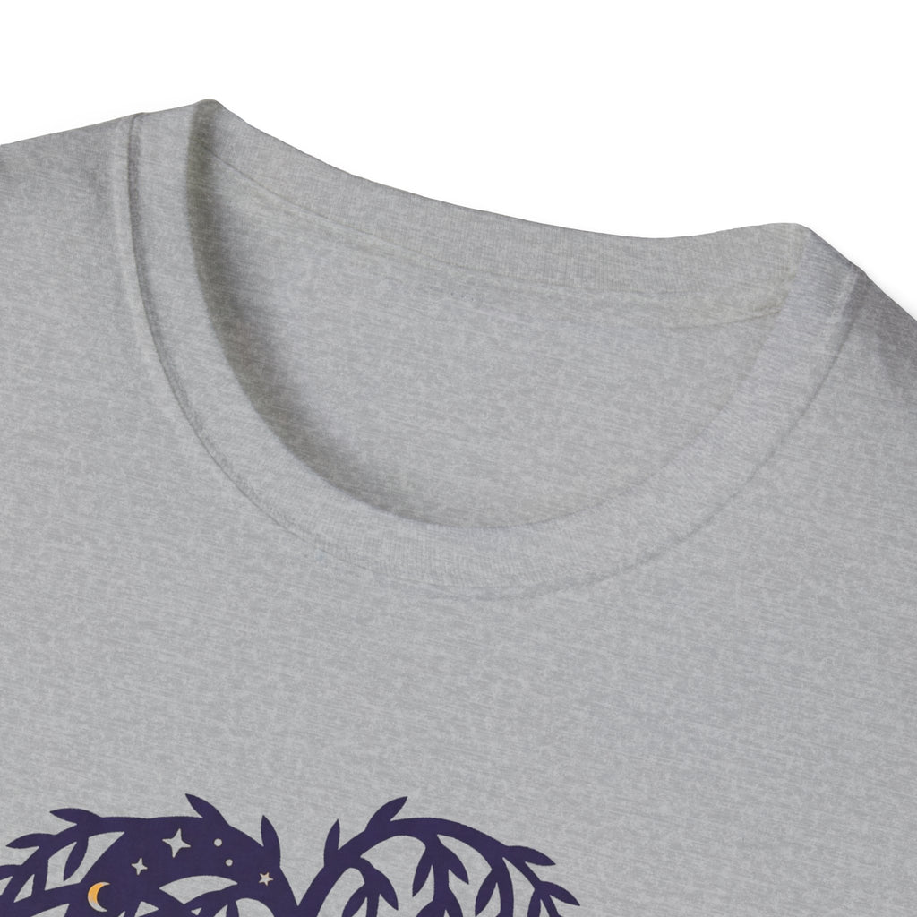 Cuello de camiseta gris Willow Tree Night Owls con parte superior de la gráfica azul