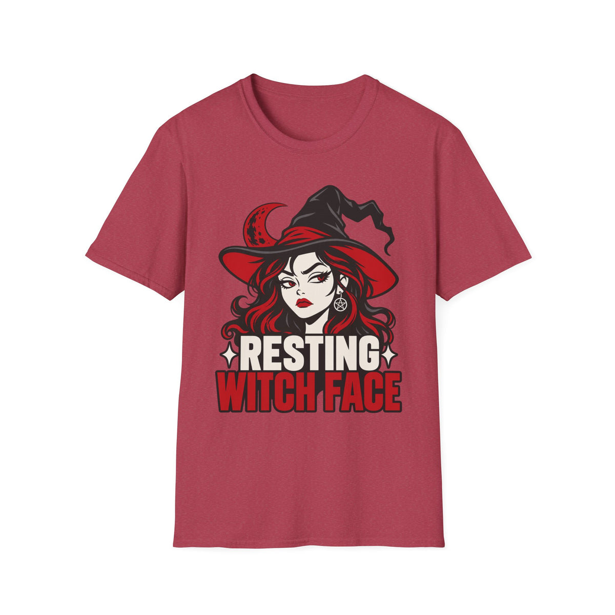 Maroon Halloween witch graphic T-shirt with “Resting Witch Face” text