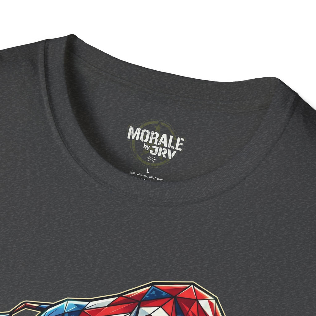 Dark Heather T‑Shirt mit Markenlogo am Halsausschnitt und Bullenmotiv unten