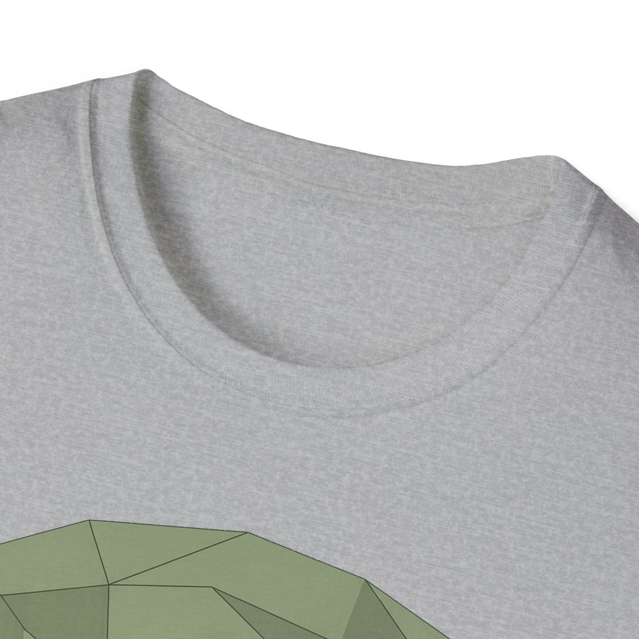 Sport Grey T-shirt with green geometric tree print detail near collar