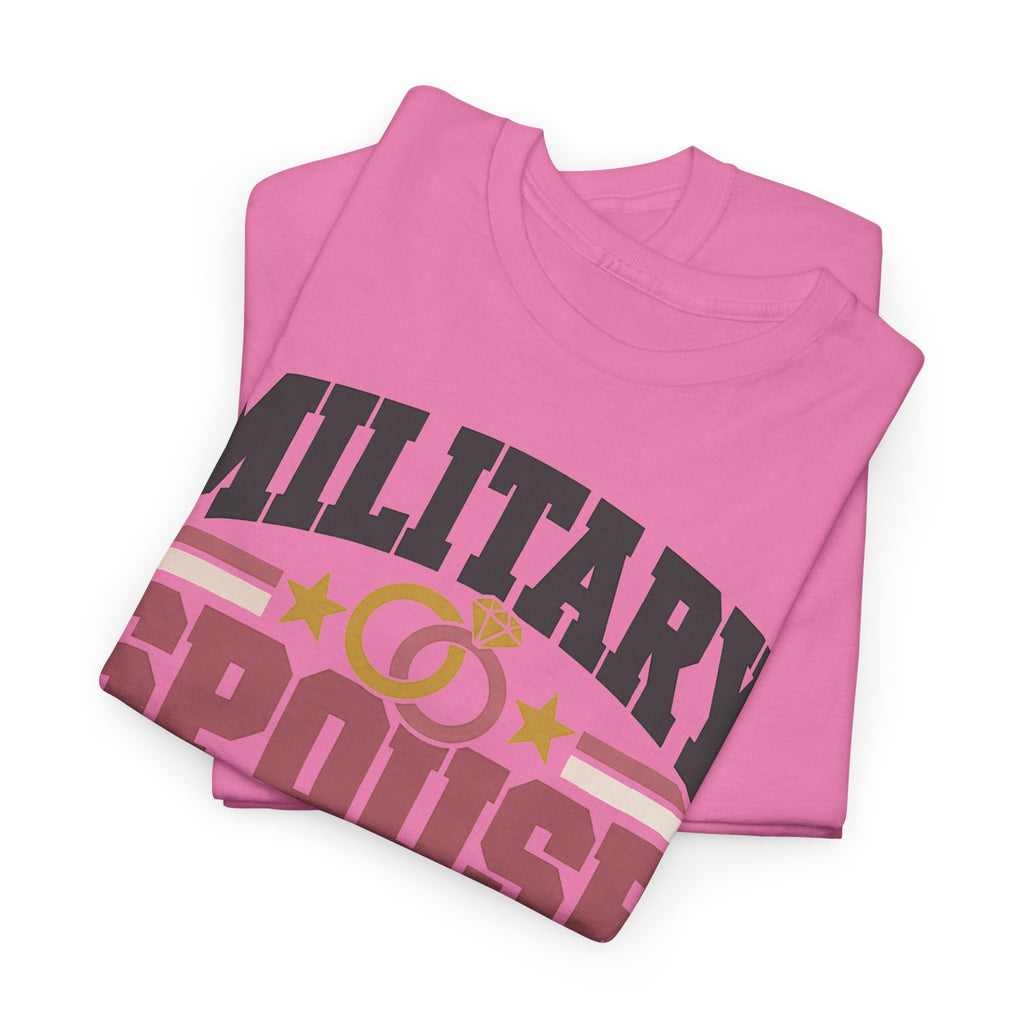 Pink crew-neck graphic T-shirt with retro patriotic text and star accents
